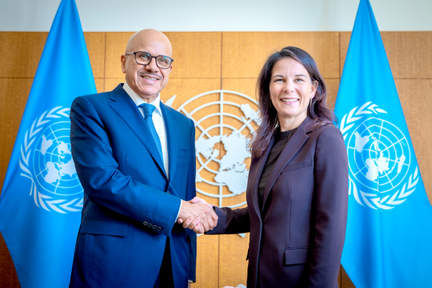 <p>Foreign Minister Dr Abdullatif Al Zayani met 80th United Nations General Assembly session president Annalena Baerbock, at the UN headquarters in New York. Dr Al Zayani conveyed the greetings and congratulations of His Majesty King Hamad and His Royal Highness Prince Salman bin Hamad Al Khalifa, Crown Prince and Prime Minister, to Ms Baerbock on her assumption of the presidency of the current session, wishing her success in carrying out her responsibilities.</p>
<p>The minister commended the constructive role of the General Assembly in strengthening international co-operation and addressing global issues, emphasising Bahrain&rsquo;s keenness to enhance co-operation and co-ordination with the UN and its agencies across various domains. Ms Baerbock extended her congratulations to Bahrain on its election as a non-permanent member of the Security Council, wishing it success in fulfilling the diplomatic and political responsibilities of the membership.</p>
<p>Dr Al Zayani also attended a reception hosted by the UAE&rsquo;s Permanent Mission to the UN, held under the patronage of UAE Deputy Prime Minister and Foreign Minister Shaikh Abdulla bin Zayed Al Nahyan. He affirmed Bahrain&rsquo;s commitment to enhance co-operation with the UAE.</p>
<p>Oil and Environment Minister and Special Envoy for Climate Affairs Dr Mohammed Bin Daina, Bahrain&rsquo;s permanent representative to the UN in New York Jamal Fares Al Ruwaiei, Foreign Ministry&rsquo;s Co-ordination and Follow-up Sector head Saeed Abdulkhaliq, Al Madar Centre head Ali Khalid Al Araifi, and the accompanying delegation attended the meeting.</p>